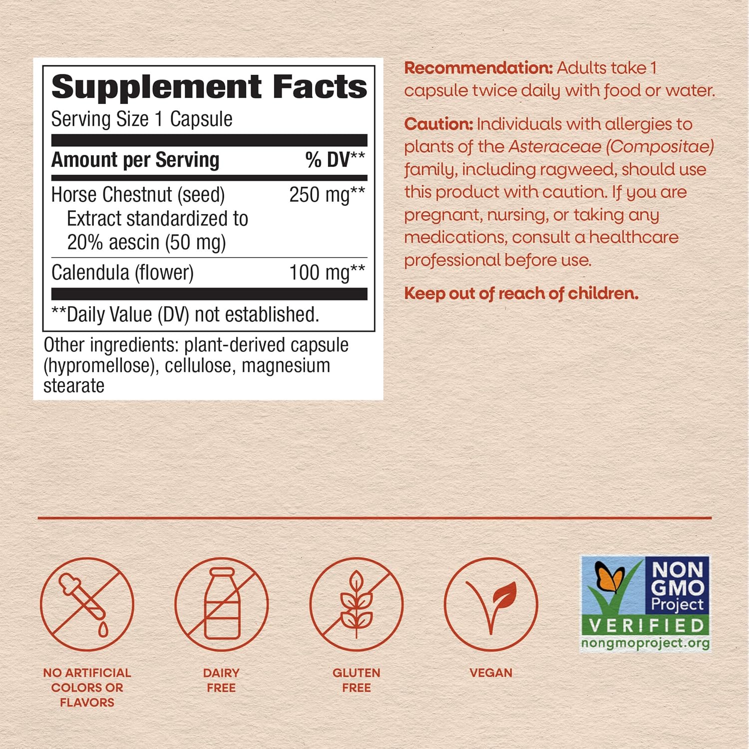 Nature's Way Horse Chestnut Extract – Premium Extract, Helps Support Healthy Leg Veins, Standardized to 20% Aescin, 90 Capsules